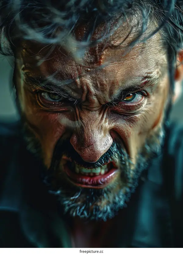 Closeup Angry Caucasian Man Portrait