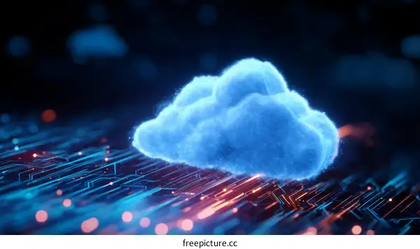 Abstract Cloud Computing Illustration on Circuit Board