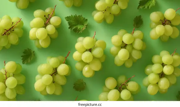 Fresh Green Grapes Pattern on Green Background