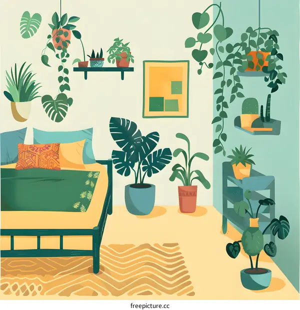 Green Plants Interior Design Bedroom Illustration