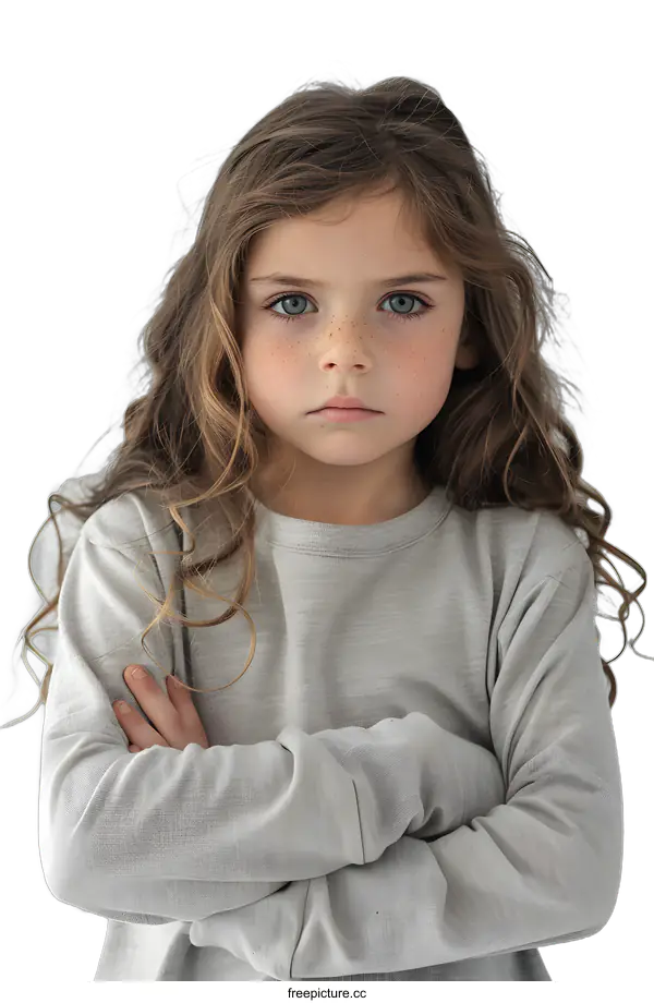 [Transparent Background PNG]Portrait of a Young Girl with Crossed Arms