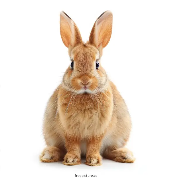 Portrait of an adorable brown rabbit sitting on a white backdrop