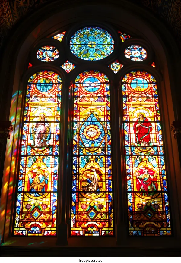 Colorful Stained Glass Window In Church