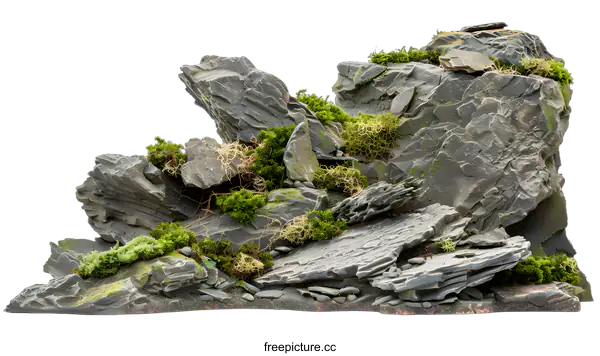 [Transparent Background PNG]Gray Rock Formation with Green Moss
