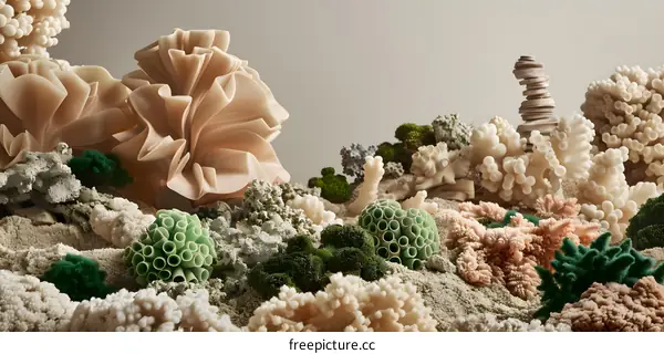 Abstract Coral Reef Landscape with Green Moss