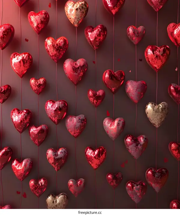 Red and gold heart-shaped balloons