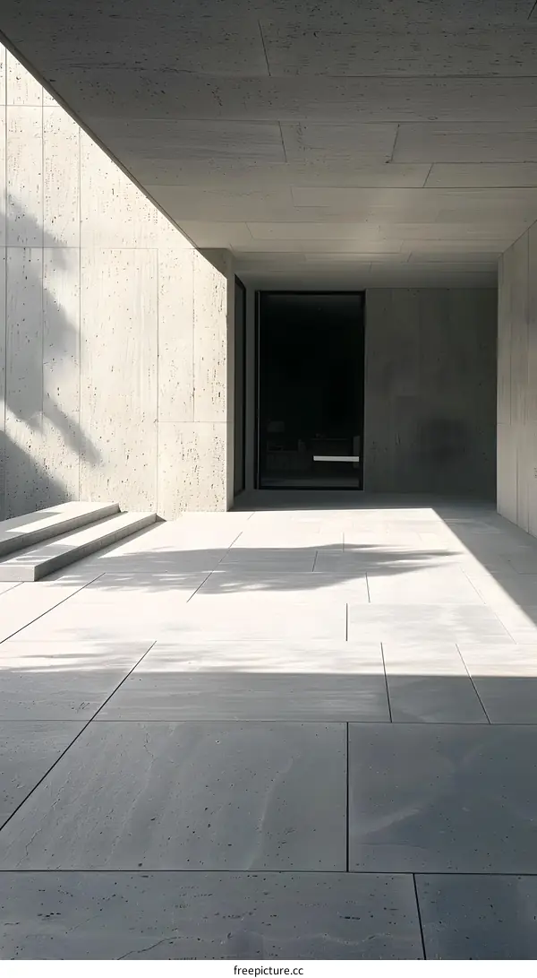 Minimalist Modern Concrete Patio with Steps and Doorway