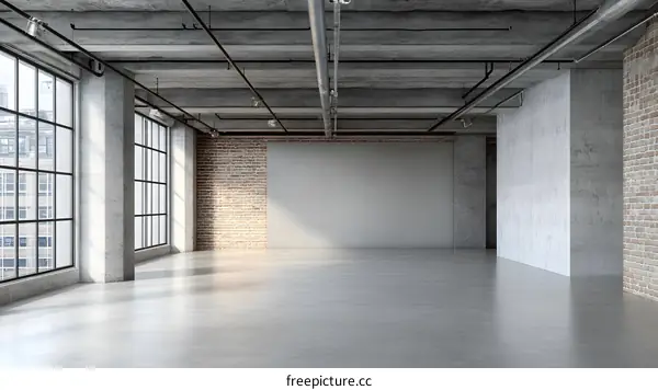 Empty Industrial Loft Interior With Brick Wall