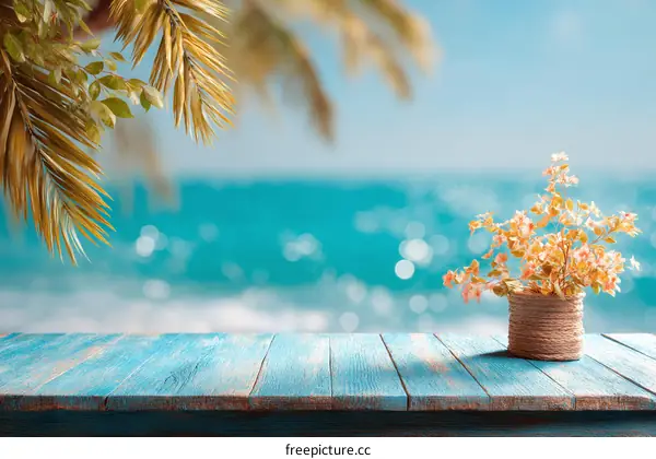 Summer Beach Wooden Tabletop Decor with Flowers