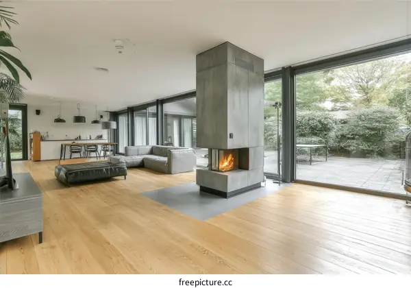 Modern Open-Plan Living Room with Fireplace