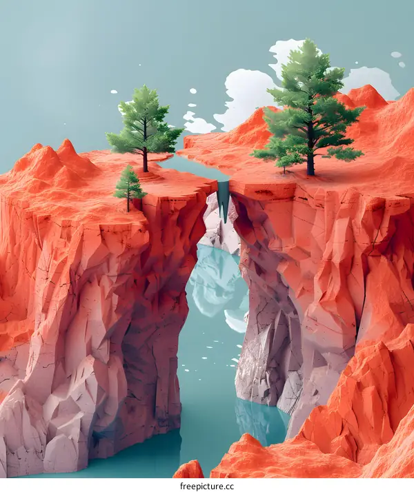 Two trees growing on separated cliffs