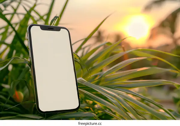 Smartphone Mockup With White Screen At Sunset