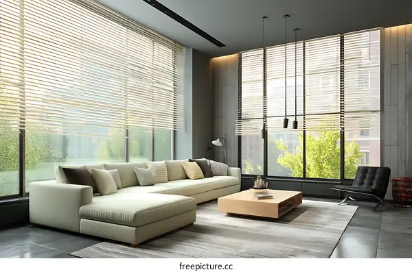 Modern Living Room Interior Design with Large Windows