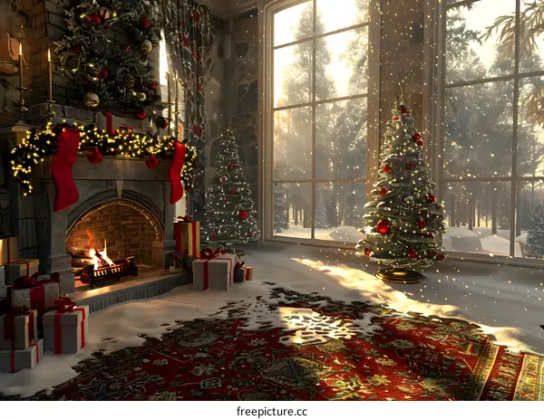 Christmas Tree by the Fireplace