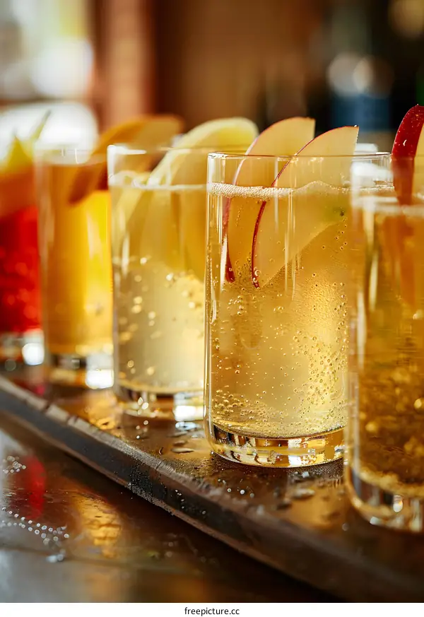 Apple Cider with Bubbles and Slices in Glasses