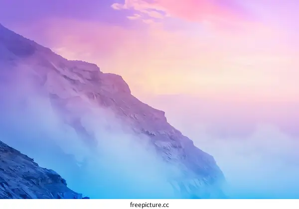 Mountain Landscape With Fog And Colorful Sky