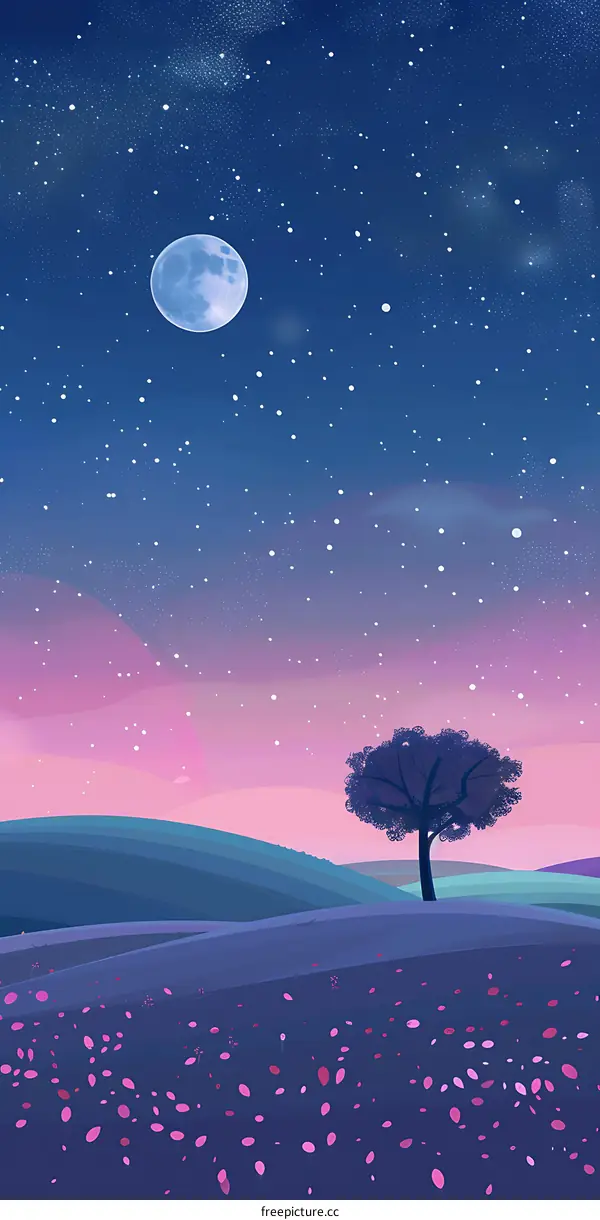 Night Sky with a Full Moon and Stars