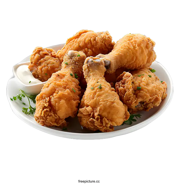 [Transparent Background PNG]Plate of crispy fried chicken