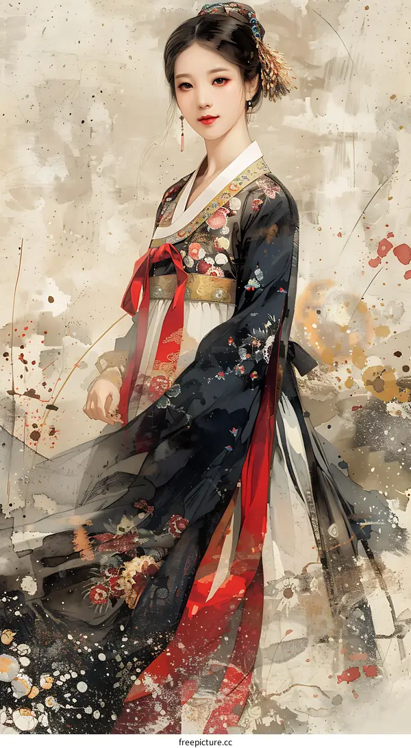 A Korean woman in traditional Korean dress