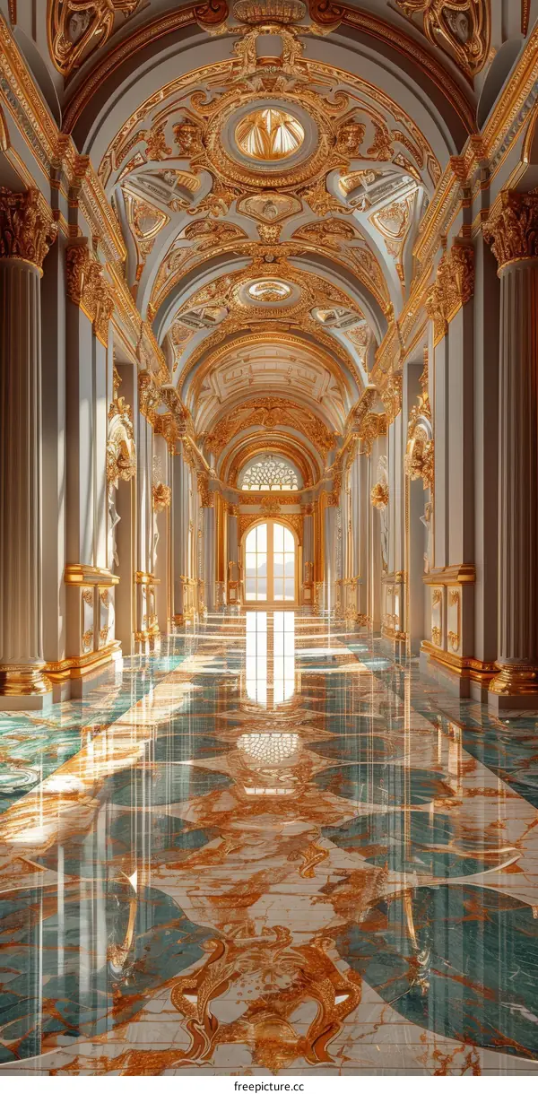 ornate hallway with marble floors