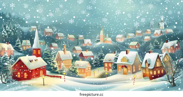 Christmas Village Winter Snow Scene