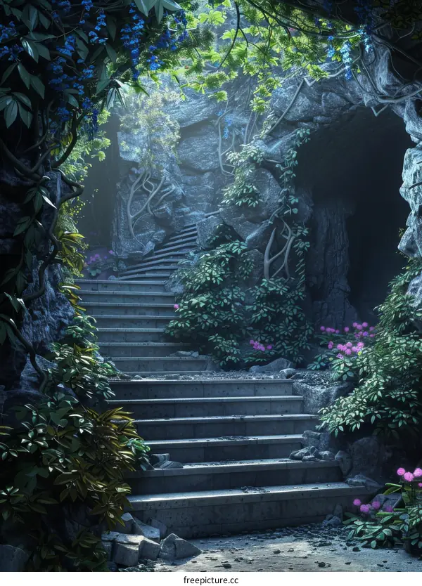 Mystical Stone Staircase Leading to Ruins
