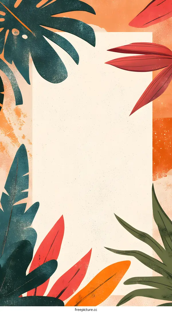 Tropical Leaves Minimalist Illustration with White Background