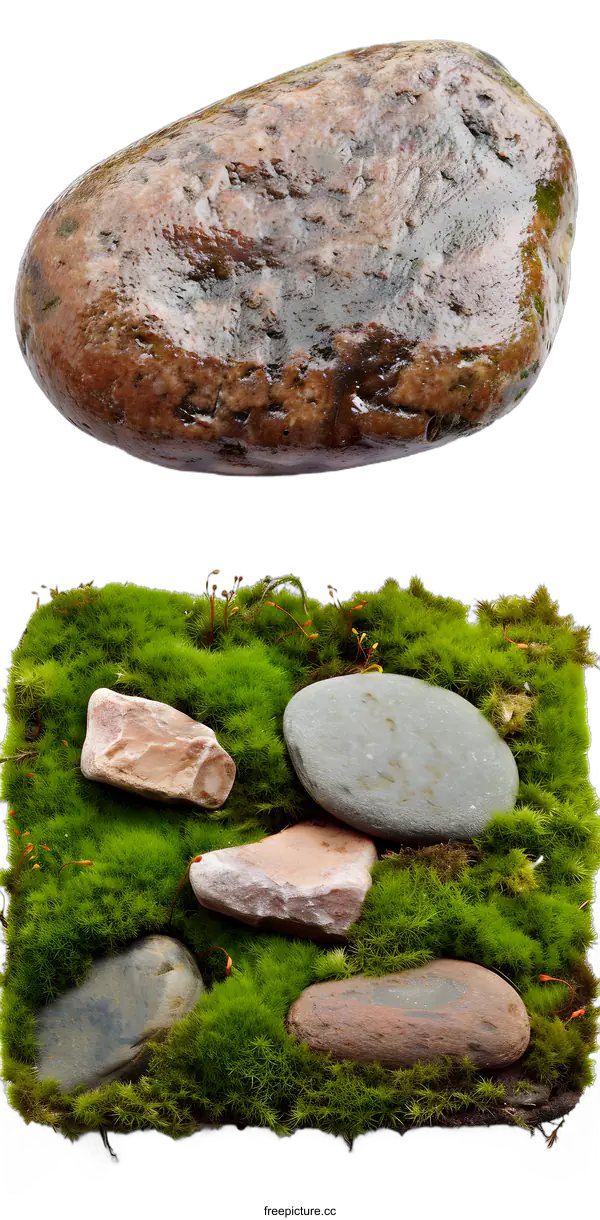 [Transparent Background PNG]Closeup of Stones on Green Moss