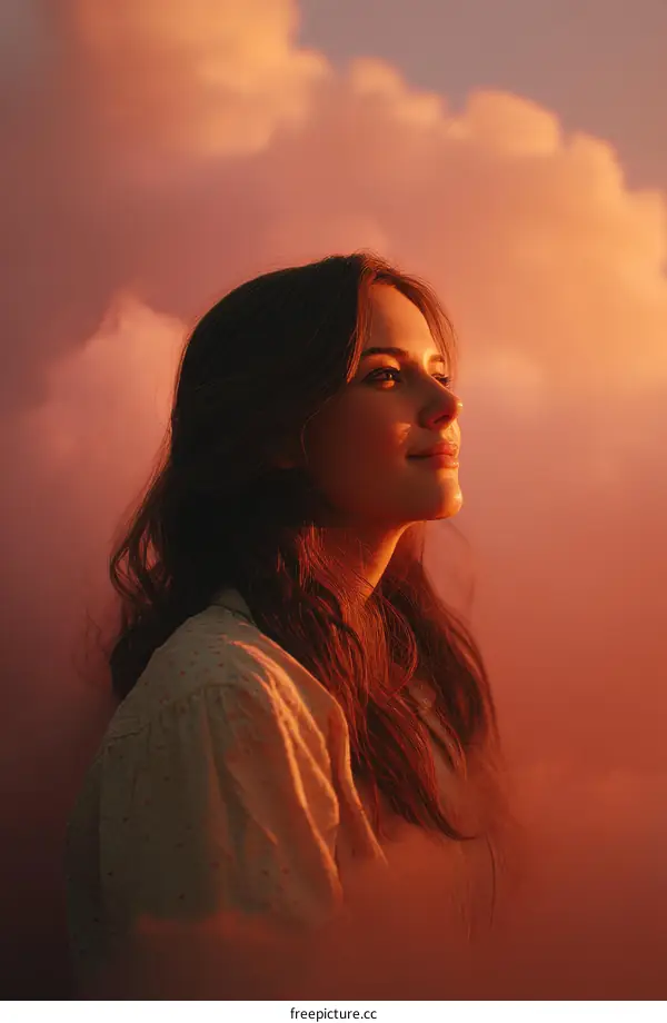 Sunset Reflection of a Womans Serenity