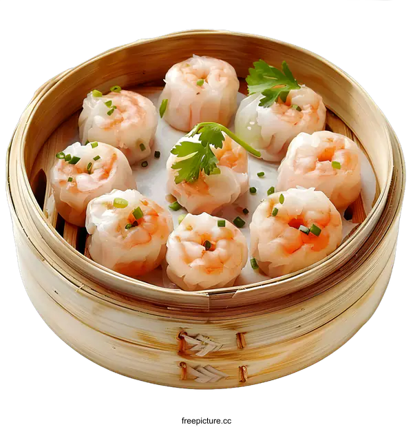 [Transparent Background PNG]steamed shrimp dumplings in bamboo steamer