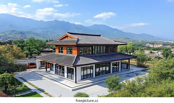 Modern Chinese Style House with Mountain View