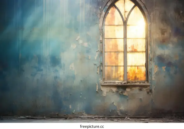stained glass window in a ruined church