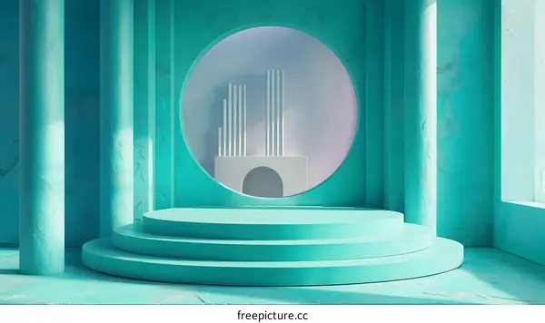 Abstract composition with cylinders in blue and green