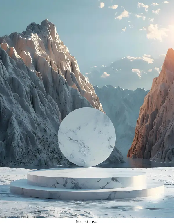 Minimalist Marble Podium Stage Landscape Mountains Background