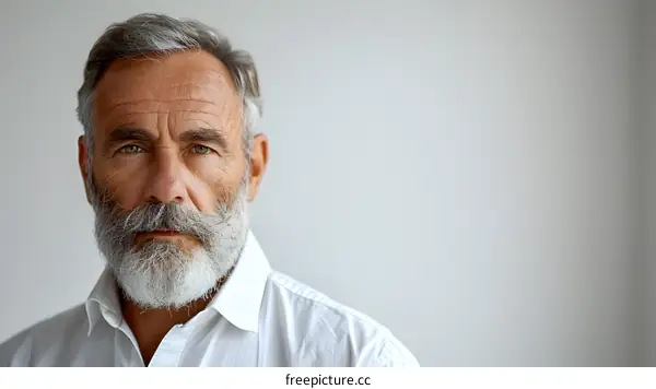 portrait of a senior man with grey hair and beard