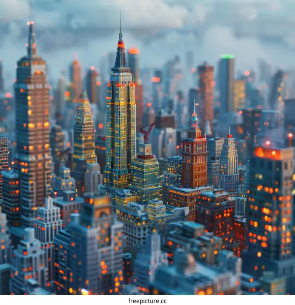 Pixelated Cityscape Skyline Architecture Illustration