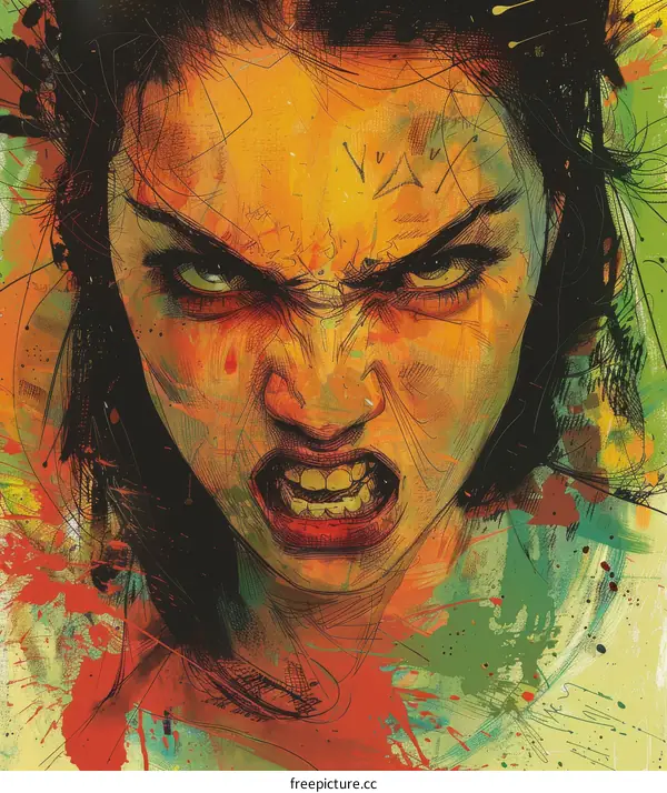 An illustration of a womans face with a screaming expression
