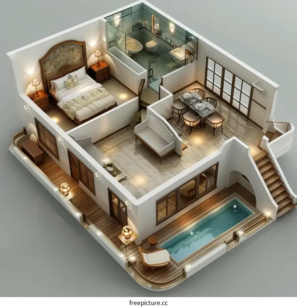 top view of a luxury hotel room