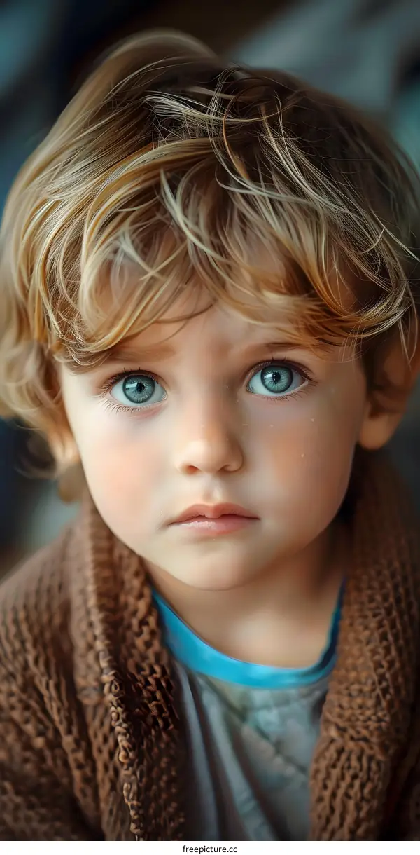 Portrait of a beautiful child with big green eyes