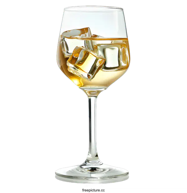 [Transparent Background PNG]glass of white wine with ice cubes