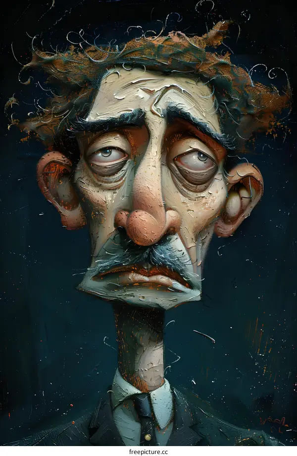 A painting of a man with a long mustache and a sad expression on his face