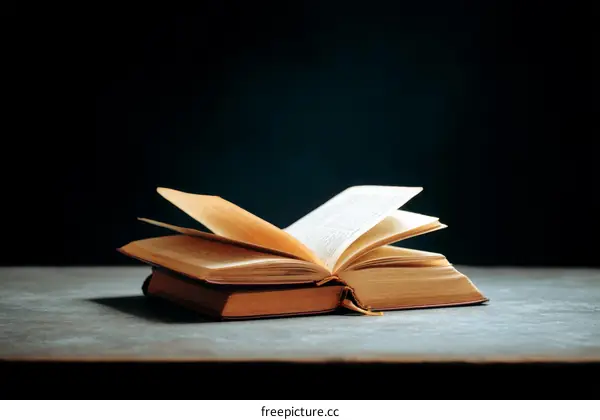 Vintage Open Book on a Tabletop