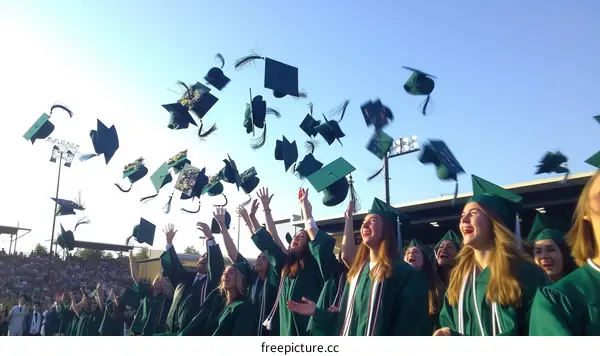Ecstatic Graduates Throwing Caps in the Air