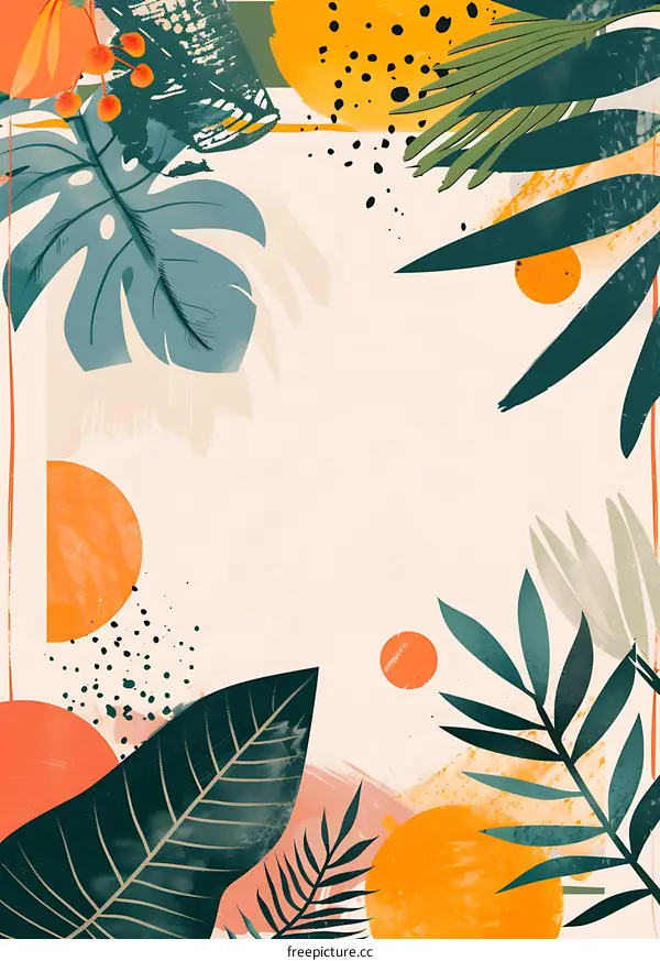 Abstract Tropical Leaf Background Illustration with Orange and Pink Colors