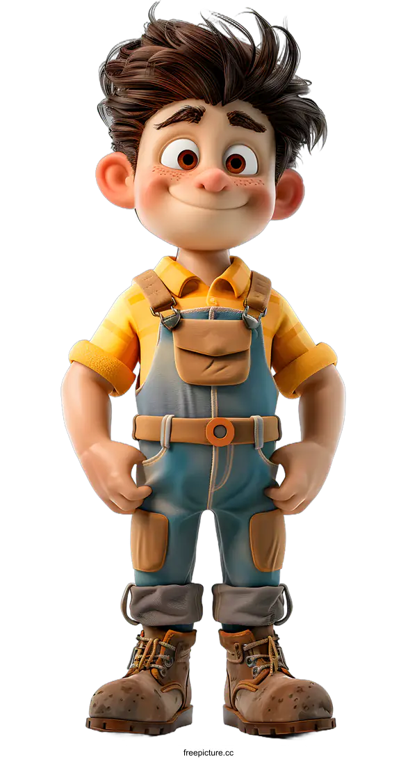 [Transparent Background PNG]Cartoon Boy Wearing Work Clothes