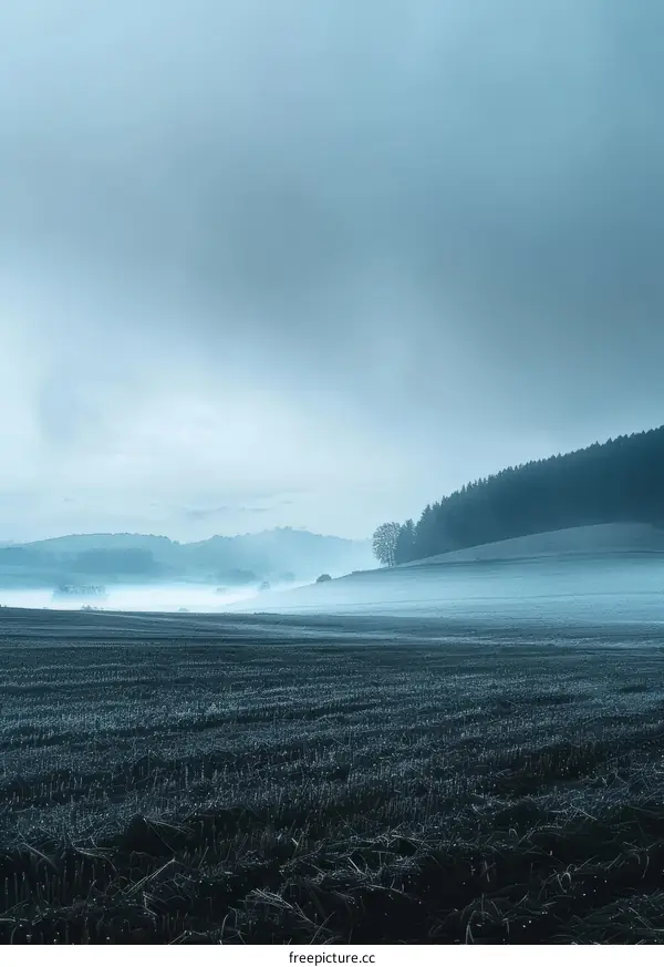 Misty Blue Field at Dawn
