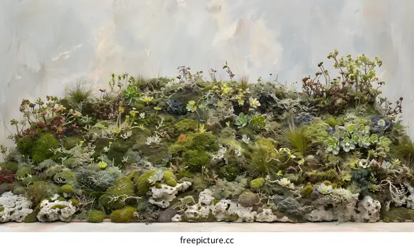Green Mossy Wall with Small Succulents