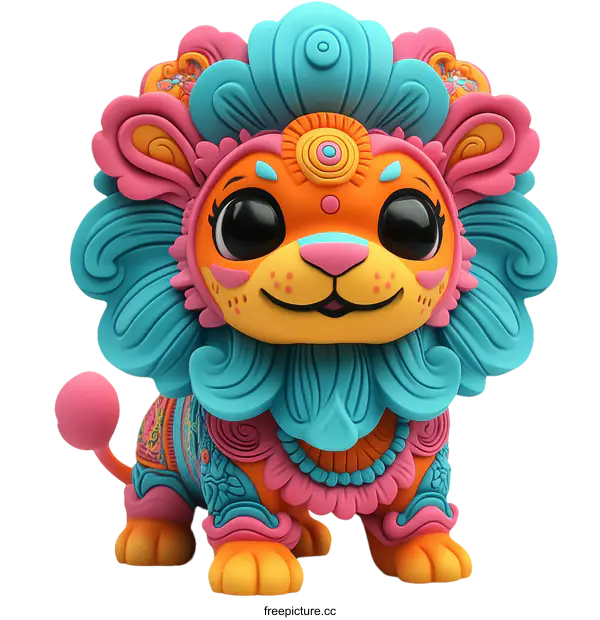 [Transparent Background PNG]Colorful Decorative Lion Illustration