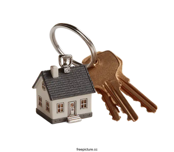 [Transparent Background PNG]House Keys and Miniature House Real Estate