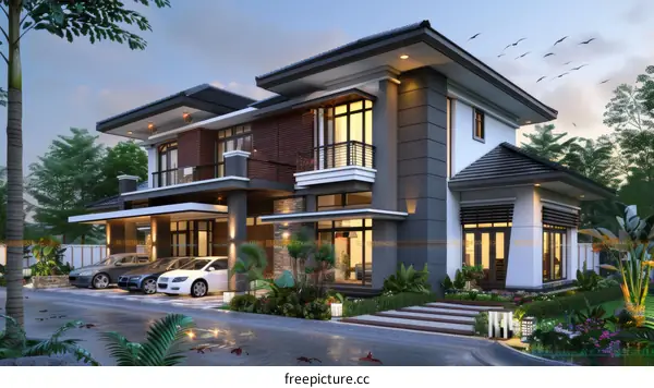 Modern Villa Exterior Design Illustration